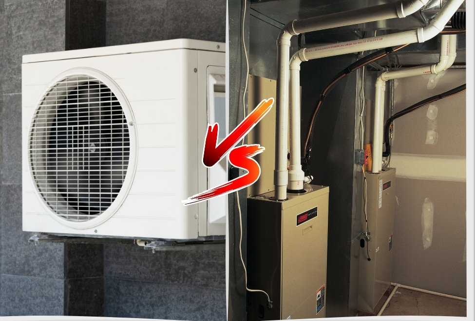 Side-by-side comparison of a heat pump and furnace system, highlighting the choice between energy-efficient heating options for Southern California homes. Aced It! Heating & Cooling offers expert heat pump and furnace installation services in areas like Temecula, Murrieta, and Riverside. heat pump vs furnace, energy-efficient heating, heat pump installation, furnace installation, Southern California HVAC options, Aced It! Heating & Cooling, Temecula HVAC services, heat pump, furnace, energy-efficient heating, HVAC installation, heat pump vs furnace comparison, Temecula HVAC, Murrieta heating services, Riverside furnace installation, Southern California heating solutions, Aced It! Heating & Cooling